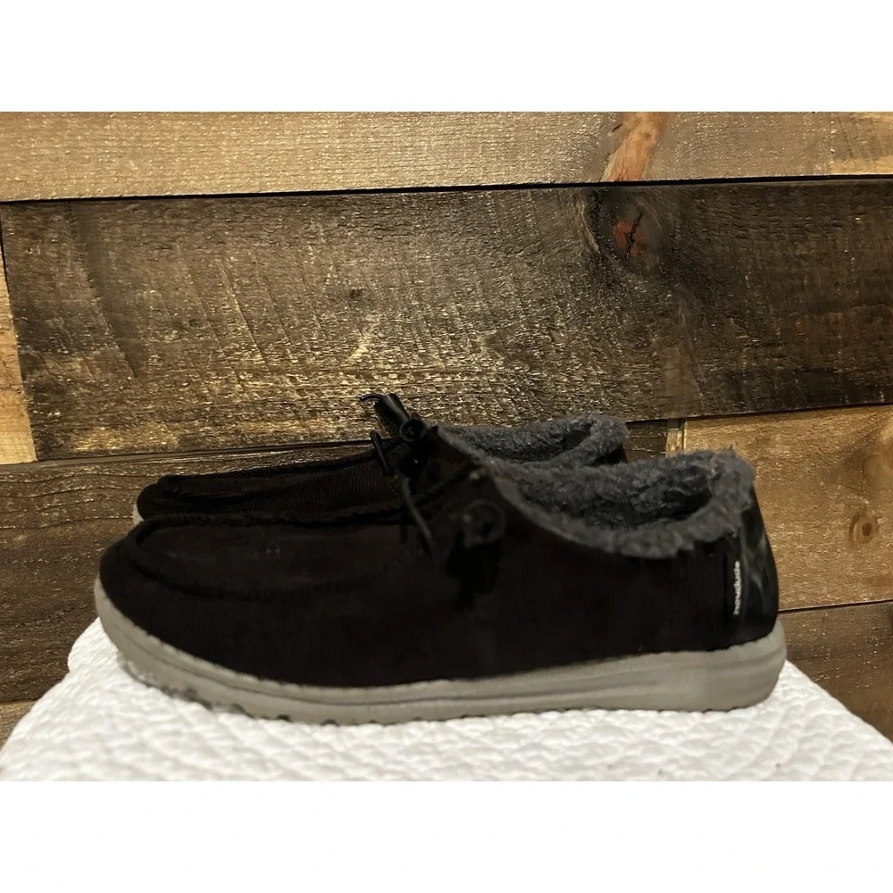 HEY DUDE WOMEN WENDY CORDUROY BLACK CASUAL SHOES Slip-On US Size 7